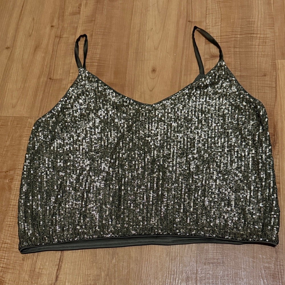 Express Glittering Black Sequin Crop Top